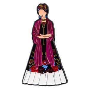 Frida Kahlo Enamel Metal Pin Artistic Enamel Pin with Floral Design